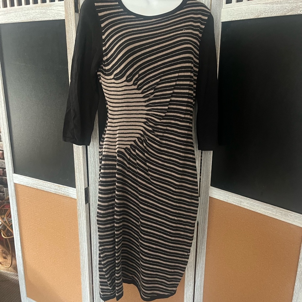 LOFT Black and White Asymmetrical Ruched Sheath Dress